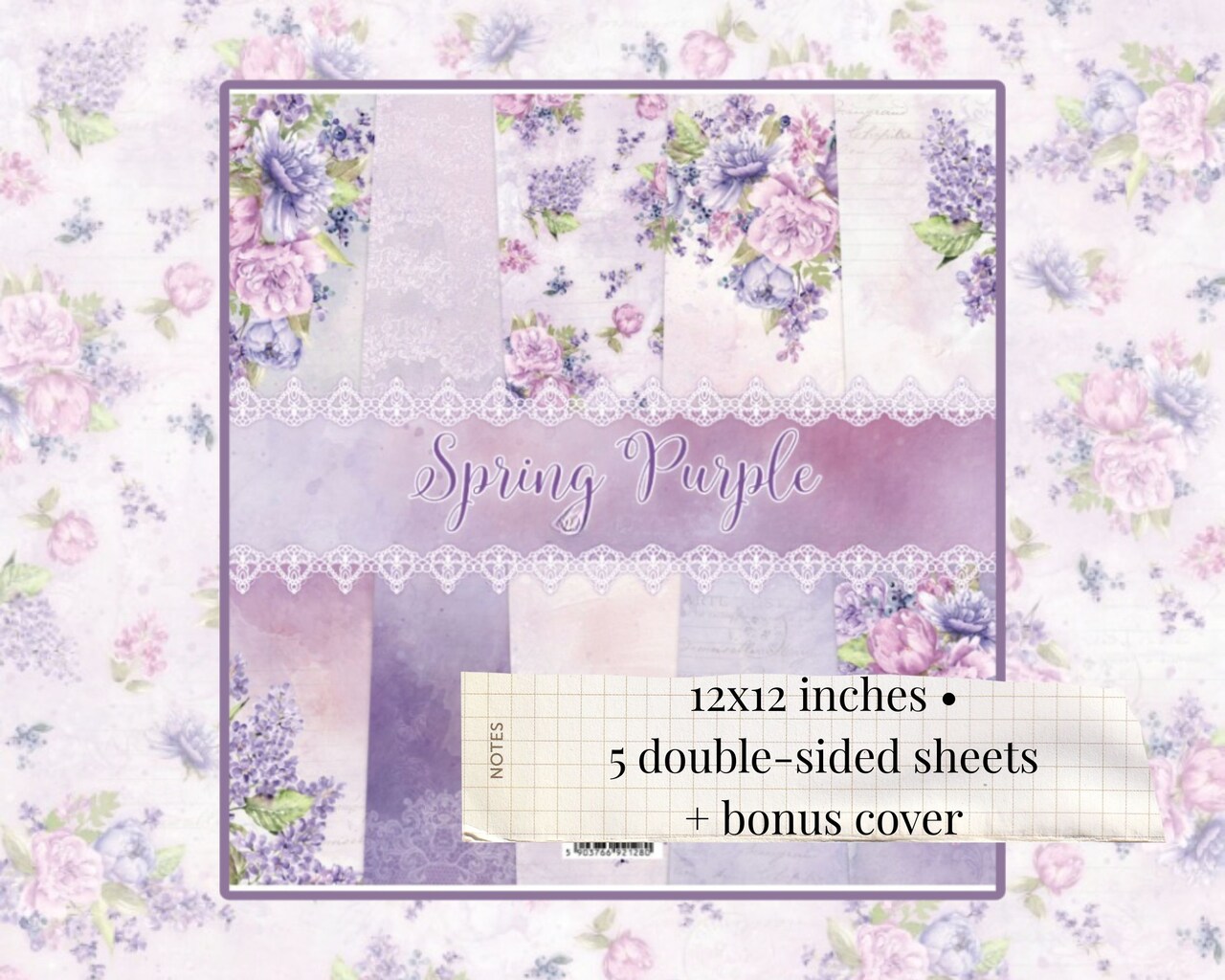 ScrapAndMe “Spring Purple” 12x12 Scrapbook Paper Pack | 5 Double-Sided Sheets | Floral Pastel Designs